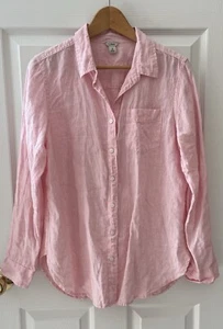 L.L. Bean 🌸 Ladies Pink 100% Crinkly Linen Long Sleeves Button Up Shirt Medium - Bild 1 von 8