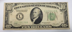 1928 B $10 FRN Ten Dollar Federal Reserve REDEEMABLE IN GOLD San Francisco *J771 - Picture 1 of 2
