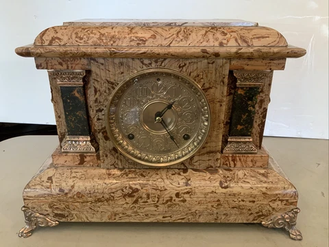 VINTAGE ANTIQUE ADAMANTINE MANTLE SHELF CLOCK- PILLAR CLAW FOOT LIONS HEAD Cover