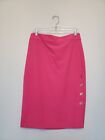 New York & Company Women M Midi Pencil Skirt Pink Straight Button Accent Stretch
