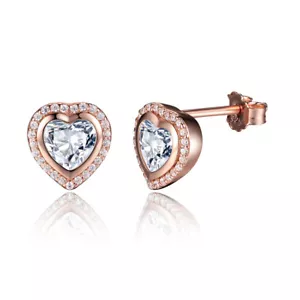Auténticos pendientes de corazón de oro rosa 925 SS 925 PAS473 - Imagen 1 de 3