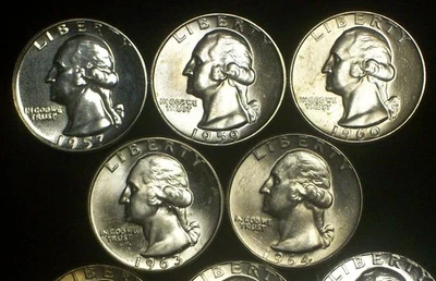 (5) DIFFERENT PROOF/BU WASHINGTON SILVER QUARTERS - 1957 THRU 1964 - NICE LOT!! - Image 1 of 3