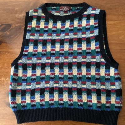 Chaleco Suéter Tejido Jordache Vintage Multicolor Mediano Unisex Rayas Cuadros Foto 1 de 4