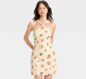 Women's Knotted Y-Neck Linen Mini A-Line Dress - Wild Fable Off-White XL - Picture 1 of 7