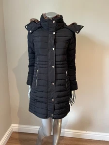 JOULES Cherington Coat Size 6 BLACK Longline Padded Showerproof Faux Fur Hooded - Picture 1 of 23