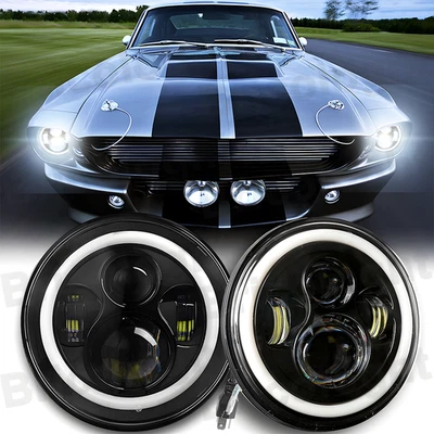 Newest Pair 7" Round Led Headlights Halo DRL For Ford Mustang 1965-1973 AAA - Image 1 of 4
