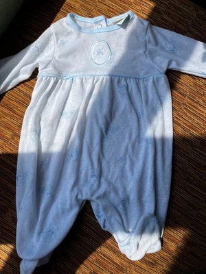 Vintage Baby Dior Footie Pajama Romper One Piece 0-3 Months Blue & White Teddy - Image 1 of 4