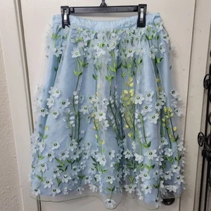 Val Max Blue Embroidered Floral Flower Tulle Skirt Made in Italy Girls 16y - Picture 1 of 11
