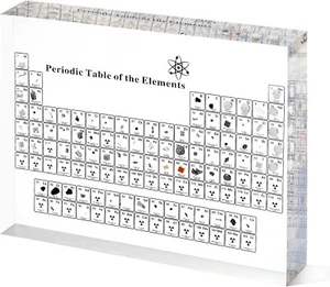 Acrylic Mukarisk Periodic Table with Real Elements Inside Paper Weight - Picture 1 of 5