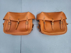 Harley WL WLA WLC Flathead Light Brown Leather Military Saddlebags - Bild 1 von 6