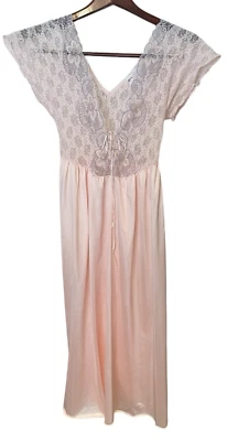 Cinema Etoile Light Peach Lace Lounge Wear Lingerie Midi V Neck Size Medium - Image 1 of 4