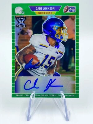 CADE JOHNSON Rookie AUTO 2021 Leaf Pro Set Metal Green Rainbow /25 Seahawks - Image 1 of 2
