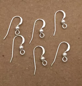 Ear wire Sterling Silver  Flat fish hook w/3mm ball-Jewelry 6 per Pkg - Picture 1 of 3