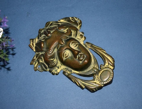 Historical Athena Face Door Knocker Brass Victorian Female Head Door Bell EK950 Cover