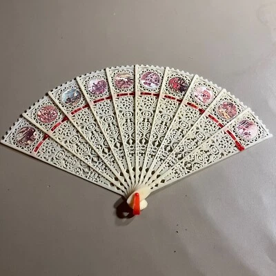 Ventilador de mano de plástico vintage plegable marfil tiempos coloniales años 60 Foto 1 de 4
