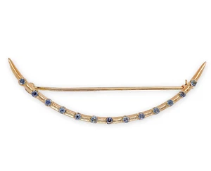 10k Crescent Brooch Pin w/ Light Blue Genuine Natural Montana Sapphires (#J6960) - Picture 1 of 7
