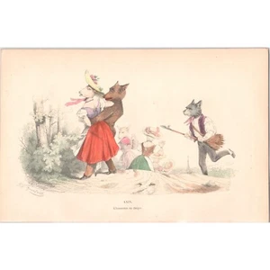 GRANDVILLE - Original Antique Mid-19th Century Hand-Colored Lithograph - LXIV - Picture 1 of 1