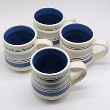 Pfaltzgraff Set Of 4 Rio Blue Cream Stripe Bands Coffee Cup Mug 14oz Mexico