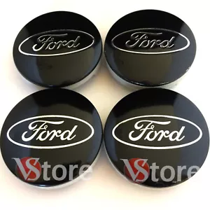 4 Tappi Coprimozzo per Cerchi in Lega Compatibili per Ford 54 mm Nero Metallo - Picture 1 of 4