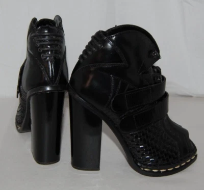 37/US6.5❤️$1055 Proenza Schouler Negro Cuero Tacones Altos Botines Botín Foto 1 de 4