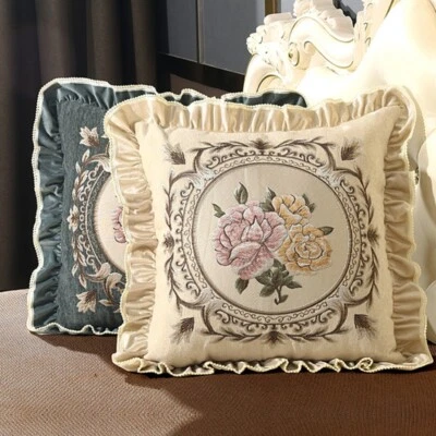 1X Pillow Case Cushion Cover Floral Embroidery Throw Ruffle Bedding Decor Ethnic - Image 1 of 4