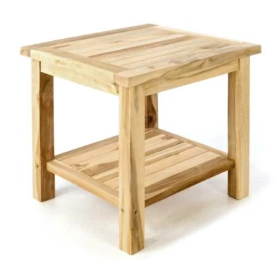 DIVERO Beistelltisch Blumenhocker Teak-Holz unbehandelt Natur Balkon 50x50cm - Bild 1 von 4