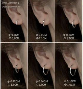 Pendientes Huggie de plata de ley 925 lisos delgados de 1,6 mm para dormir A1514 - Imagen 1 de 6