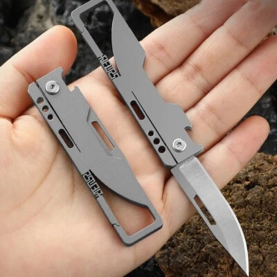 Titanium Knife Belt Pocket EDC Cutter Tool Carabiner Survival Folding Keychain - Изображение 1 из 4