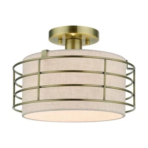 Livex Blanchard 1 Light Medium Semi-Flush Mount, Brass/Oatmeal - 55117-01 - Picture 1 of 1