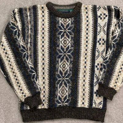 Suéter Claybrooke Para Hombres M Gris Azul Tostado Marfil Copo de Nieve Rayas Esquí Años 80 De Colección Foto 1 de 4