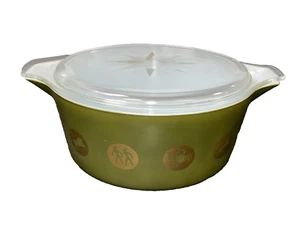 Vtg Pyrex ZODIAC 475-B Avocado Green Gold 2.5Qt Bowl Casserole Original Lid-1961 - Picture 1 of 11