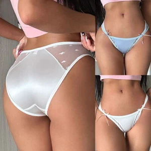 Womens Satin Lace Panties Underwear Thong G String Sexy Lingerie Briefs Knickers - Picture 1 of 18