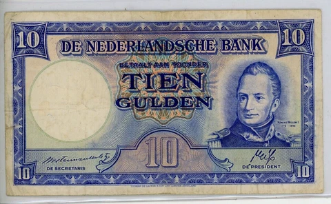 Netherlands 10 Gulden 1945 **NICE** FREE SHIPPING! 3088 Cover