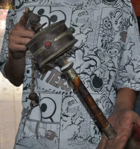 14.8'' old Tibetan Buddhism Tibetan silver Cowhide wood scriptures Prayer wheel - Picture 1 of 18
