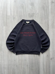 Vintage Burberry London England Crewneck Sweatshirt Big Embroidered Crnter Logo - Picture 1 of 12
