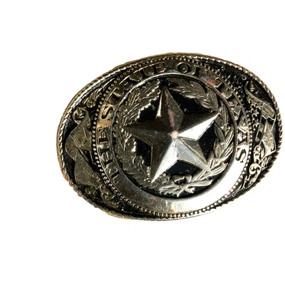 VTG The State of Texas Centered Star Silver Gold Tone Belt Buckle USA  - Image 1 of 4