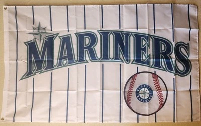 Seattle Mariners Pinstripe MLB Baseball Flag 3x5 Ft W/ Grommets  - Image 1 of 3