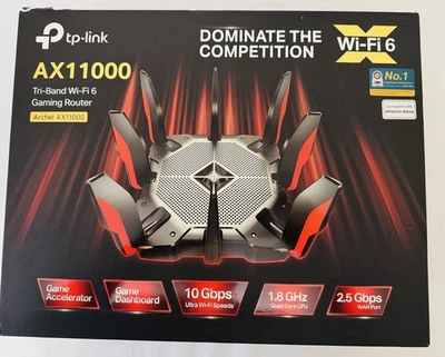 TP-LINK Archer AX11000 Tri-Band Wi-Fi 6 Gaming Router - Black/Red WIFI WIRELESS  - Image 1 of 4