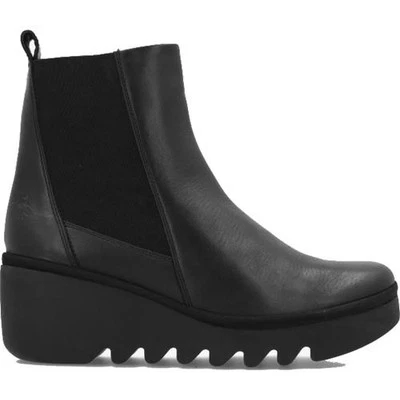 Fly London Bagu Womens Ladies Black Pull On Wedge Chelsea Ankle Boots Size 4-9