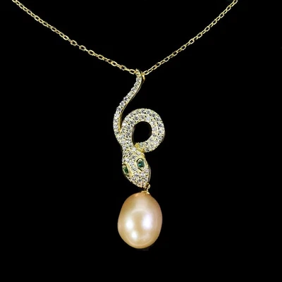 Collar de plata de ley 925 perlas gotas 13x10 mm joyas de piedras preciosas cobra 18 pulgadas Foto 1 de 4