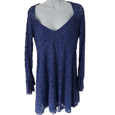 Vestido Babydoll de Encaje Free People Talla Pequeña Azul Cielos Mangas Campana Forrado Hada Foto 1 de 4