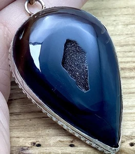 VINTAGE STERLING SILVER DRUZY QUARTZ ACCENTED PENDANT NECKLACE (E38) - Imagen 1 de 12