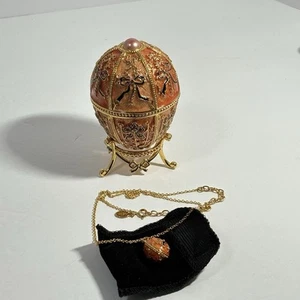 Joan Rivers Imperial Treasures Collection Bow Egg Enamel Trinket Box w/ Necklace - Picture 1 of 12