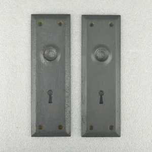Vintage antikes Paar Türknauf Rückplatten mit Schlüsselloch lackiert grau Stahl 7"x2,25" - Bild 1 von 5