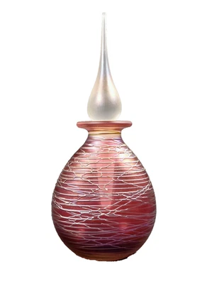 Botella de perfume de vidrio artístico vintage firmada remolino rojo borgoña Foto 1 de 4