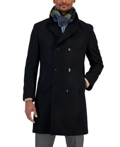 Nautica Mens Classic fit Double Breasted Overcoat Coat 38 R Black Solid - Picture 1 of 1