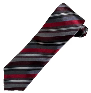 Cravatta collo uomo Kenneth Cole Reaction seta nera magenta a righe Repp 3 1/2x59 in - Foto 1 di 8