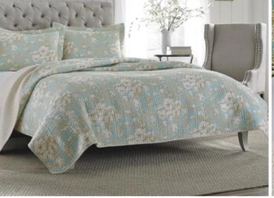Laura Ashley Brompton Floral Quilt Set Full/Queen-Size Reversible/Soft 3-Pieces - Image 1 of 4