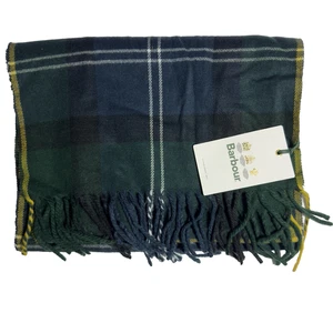 Barbour Women's Scarf  Blue Green Plaid Fringed New 12” X 72” - Picture 1 of 6