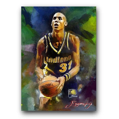 Tarjeta de arte limitada Reggie Miller #7 26/50 firmada por Edward Vela (Indiana Pacers) Foto 1 de 2